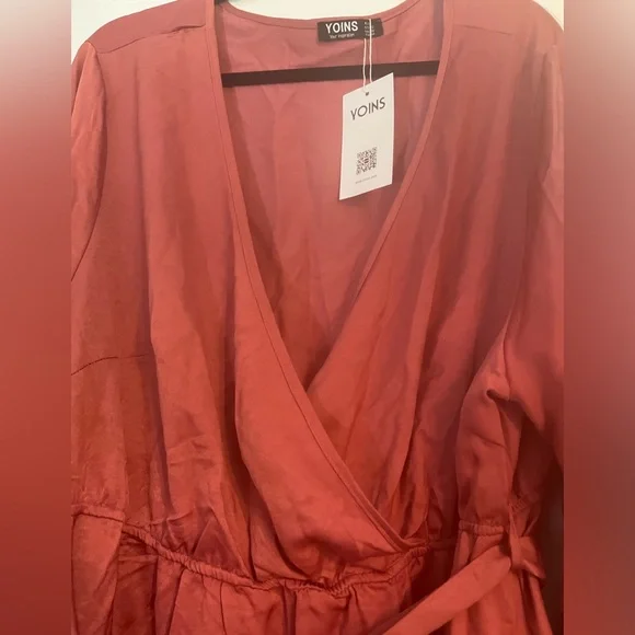 Elegant plus size Pink faux Wrap Dress - Picture 6 of 11